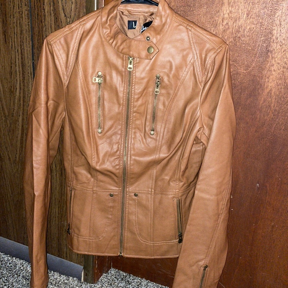 Large brown leather jacket from Lulus.